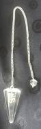 Tachyon Pendulum, clear crystal, cone with OM, 19 cm silver chain