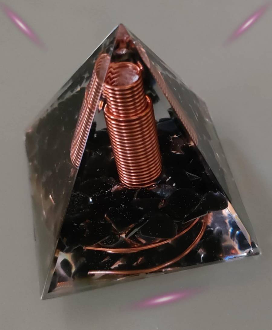 Tachyon Copper Orgonite Obsidian Healing Pyramid
