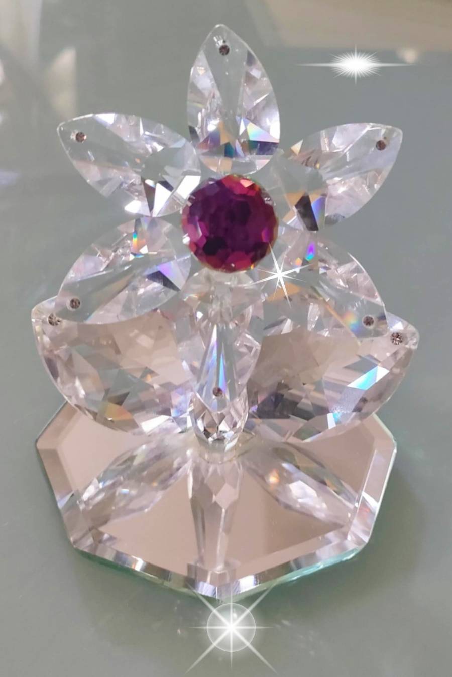 Tachyon Glass Crystal Flower with Mirror Base